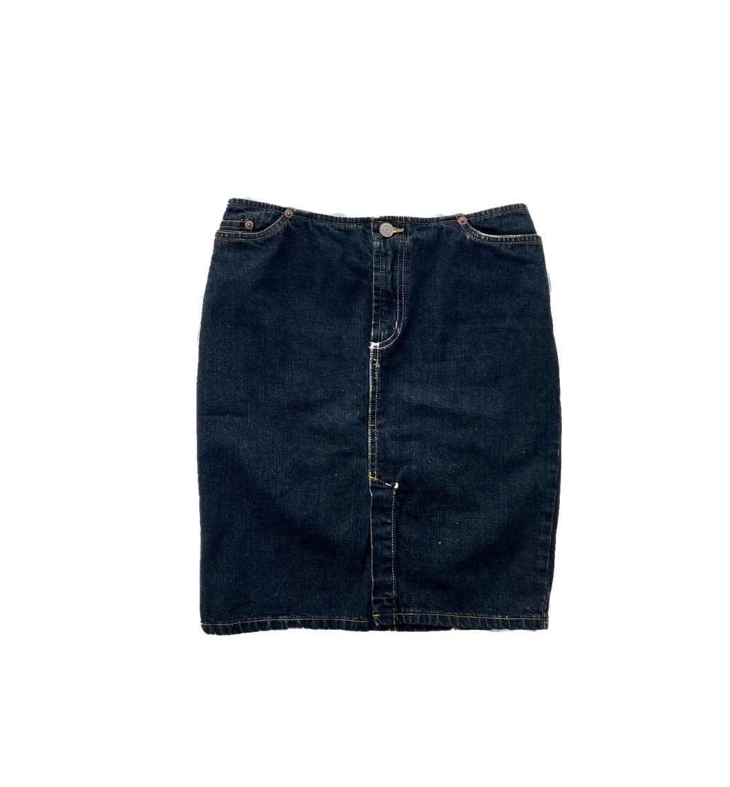 Low Rise Denim Midi Skirt