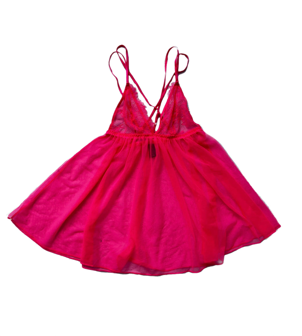 Victorias Secret Hot Pink Lace + Tulle Cami