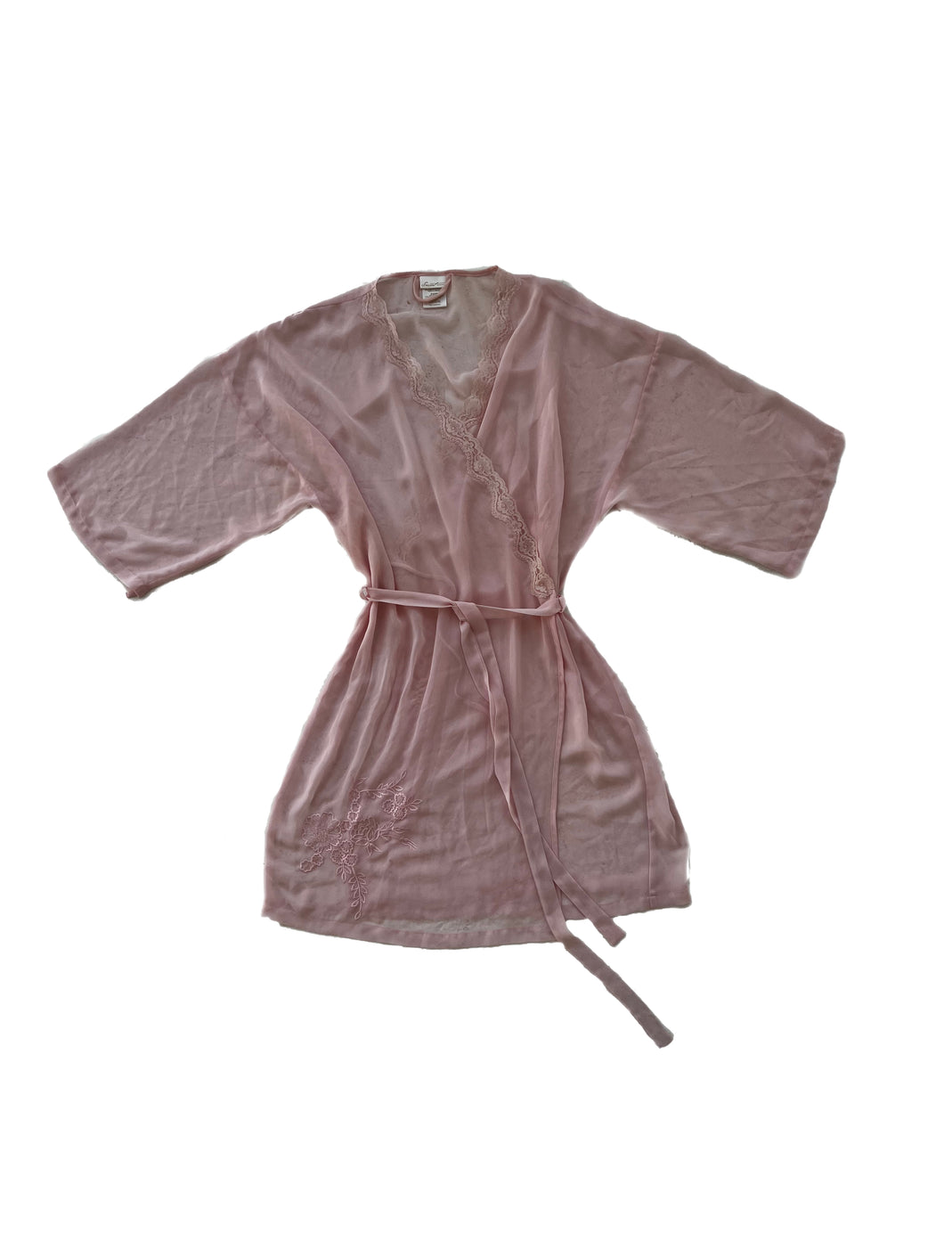 Pink Lace Embroidered Satin Robe